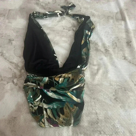 Vince Camuto Halter Plunge One Piece Swimsuit - Rainforest Size 4 - Picture 5 of 7